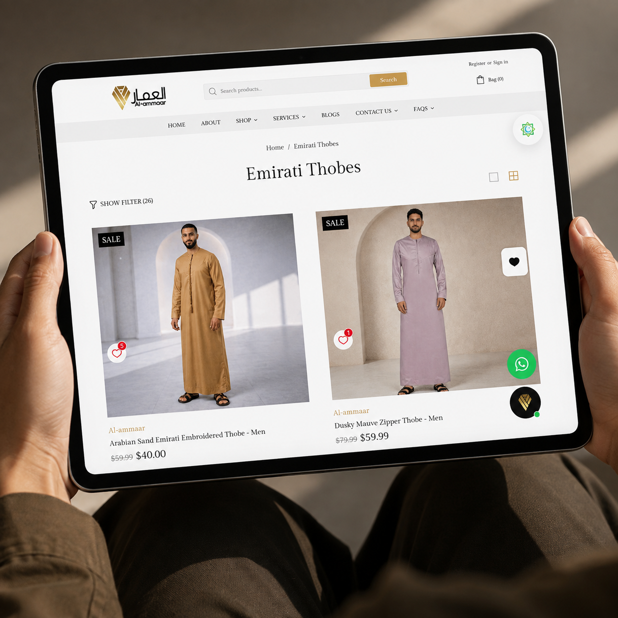 Al-Ammaar Emirati thobe collection on a tablet