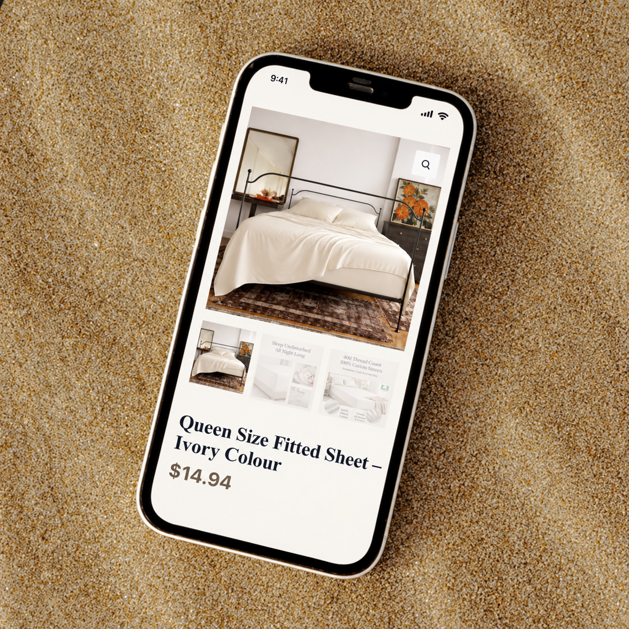 Carvelli fitted-sheet product experience on mobile